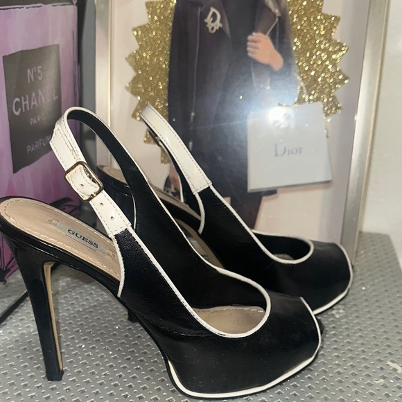 Guess Black and White Peep Toe Heels - Picture 3 of 10